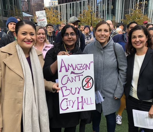 Seattle Gets Improved Revenue Forecast, Mosqueda Prepares to Release Budget Councilmember Teresa Mosqueda with colleagues Tammy Morales to right and Lorena Gonzalez and Kshama Sawant to left during election rally at Amazon Spheres. (Credit: Teresa Mosqueda)
