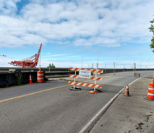 City Seeking Contractor for West Seattle Bridge Repair Streets Closed sign in Youngstown bars access to the West Seattle Bridge. (Photo by Doug Trumm)