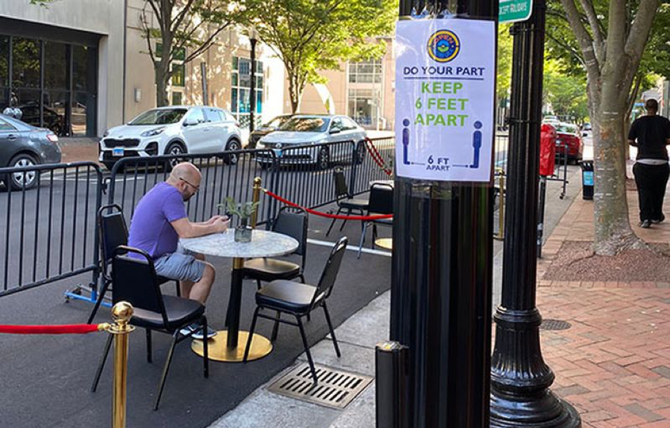 Dining in parking spaces allow for safe social distancing on Granby Street in Virginia. (OpenNorfolk)