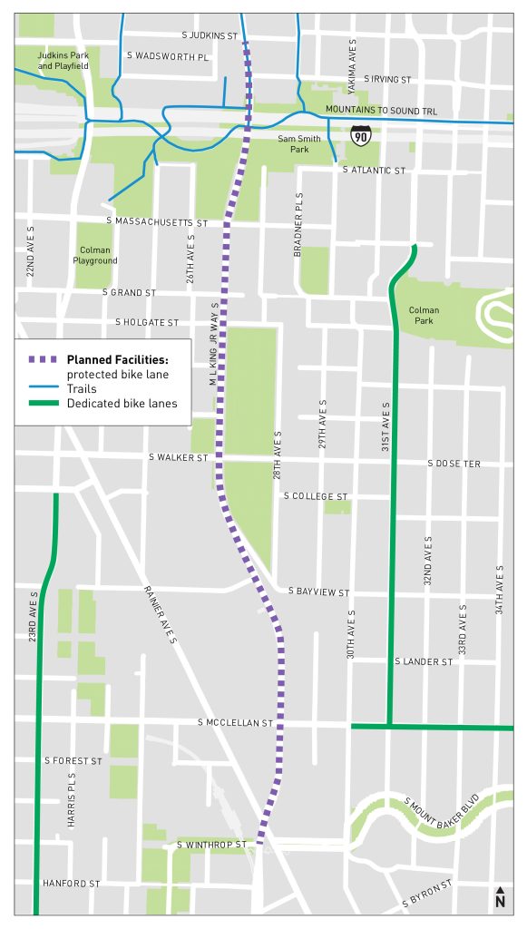 The scaled back MLK Way protected bike lane will stretch from S Judkins Street to S Wintrop Street. (SDOT)