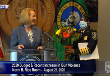 Mayor Durkan Vetoes Rebalancing Package Decrying Police Cuts, ‘Irresponsible’ Investments Mayor Jenny Durkan gave soon-to-retire Police Chief Carmen Best some flowers to express her gratitude during a press conference about blocking police budget cuts in the Norm Rice room at City Hall. (Seattle Channel)