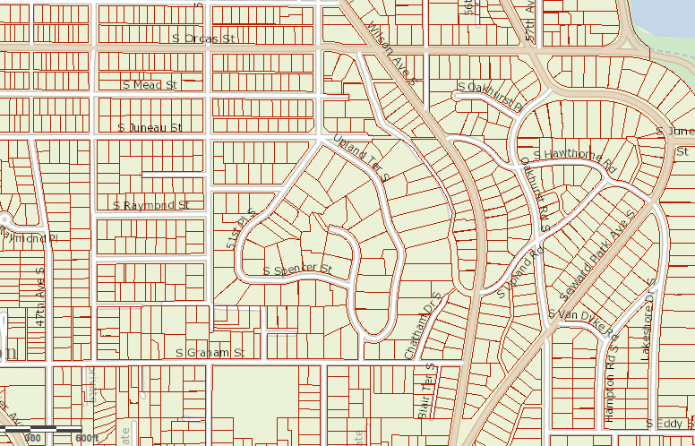 Upland Terrace is a curvy streets with lots cut in seemingly every direction.