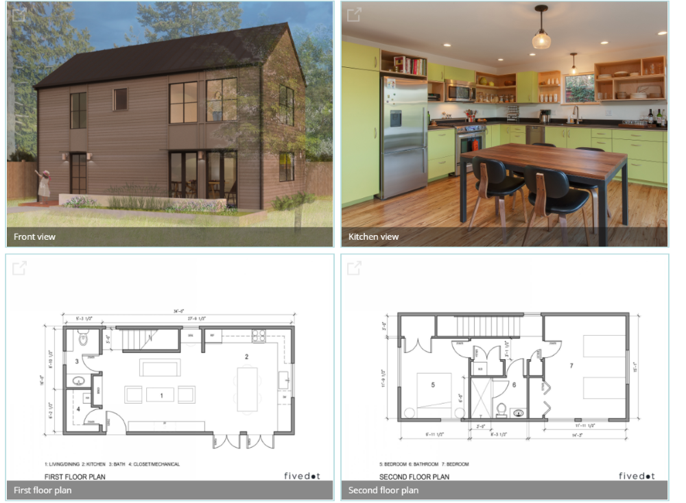 Rendering and floorplans for the FiveDot ADU