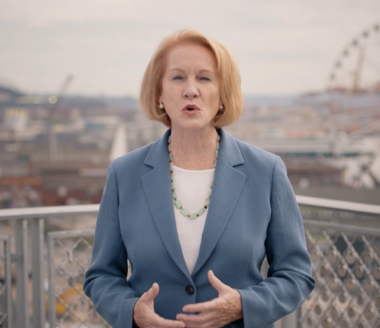 Durkan Leaves Behind a Mess After Four Rudderless Years Mayor Durkan with Ferris wheel and Seattle waterfront in background