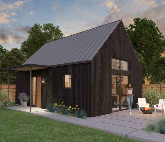 City Launches “ADUniverse” Website for Pre-approved Backyard Cottage Designs Backyard cottage with woman in patio and sunset.