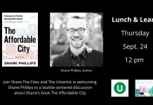 Join Us for Affordable Housing Lunch and Learn with Shane Phillips on Thursday September 24th Affordable City book cover with a headshot of Shane Phillips