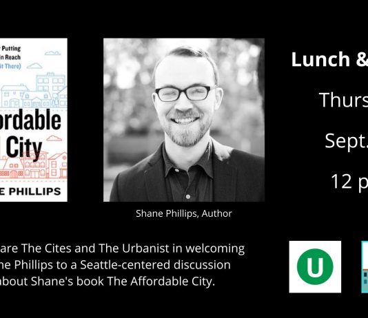 Join Us for Affordable Housing Lunch and Learn with Shane Phillips on Thursday September 24th Affordable City book cover with a headshot of Shane Phillips