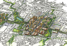 A Better Bel-Red Aerial rendering of Bel-red neighborhood with TOD near Link stations.