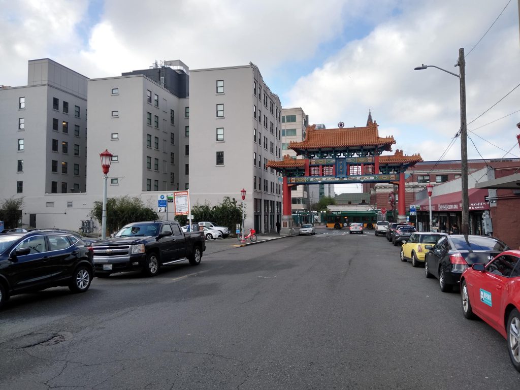 Wide and busy South King Street will act as the bridge between downtown and the new bike lanes on 12th Avenue South. (Photo by the author)