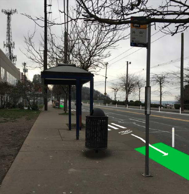 SDOT rendering of a "Toronto-style" bus stop integration with the bike lane. (City of Seattle)