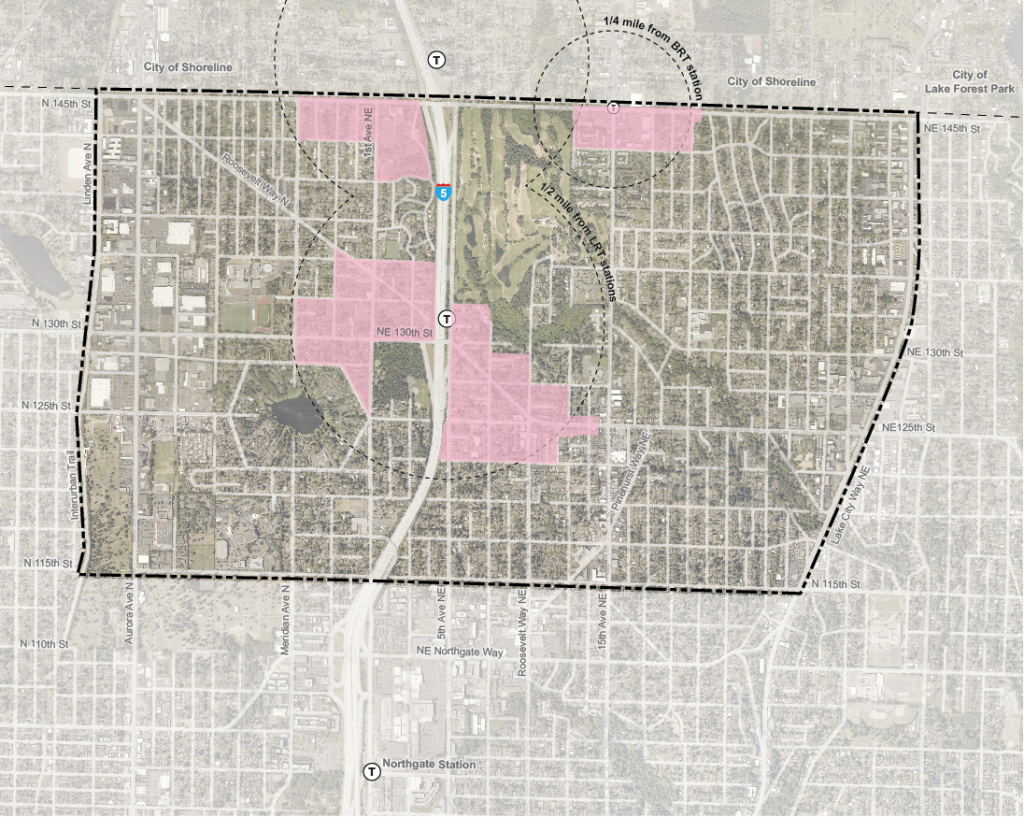 The draft focus area map of the 130th/145th station area planning. Courtesy of the City of Seattle