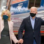 Joe and Jill Biden next to Amtrak train – Courtesy of campaign