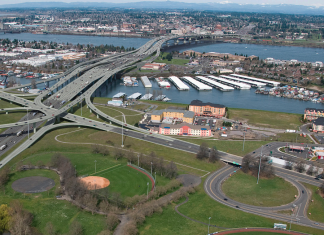 Urbanist Podcast: Olympia Preview and a Highway Boondoggle An aerial view of a large highway bridge.