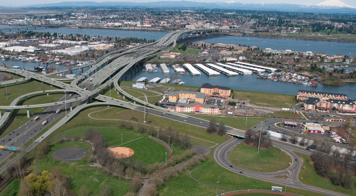 Urbanist Podcast: Olympia Preview and a Highway Boondoggle An aerial view of a large highway bridge.