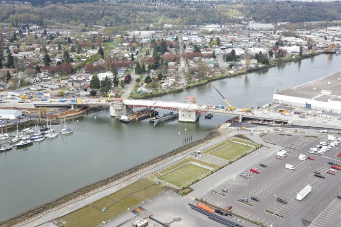 South Park Bridge by Ned Ahrens King County An aerial photo of the South Park Bridge under construction with the Duwamish Valley in the background.