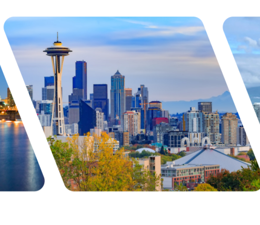 Report Lays Out Framework for a Cascadia High-Speed Rail Authority The skylines of Portland, Seattle, and Vancouver joined as one in the title page graphic from the Framework for the Future report.