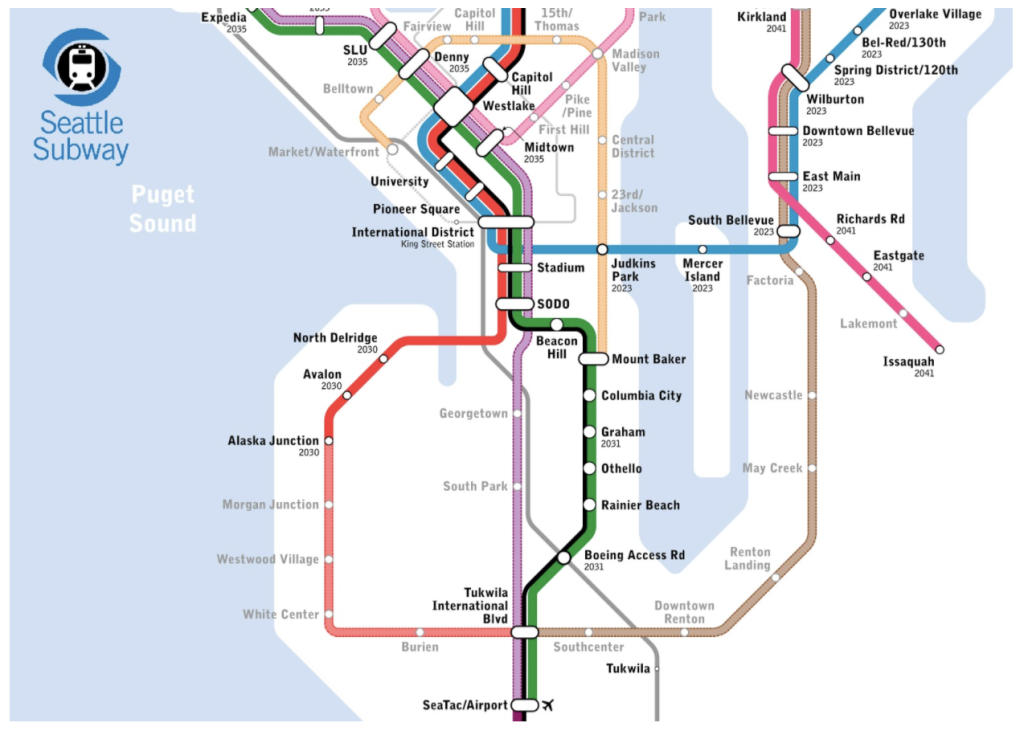 Replacing light rail with a gondola will eliminate the ability to expand south to Westwood Village, White Center and Burien. (Credit: Seattle Subway)