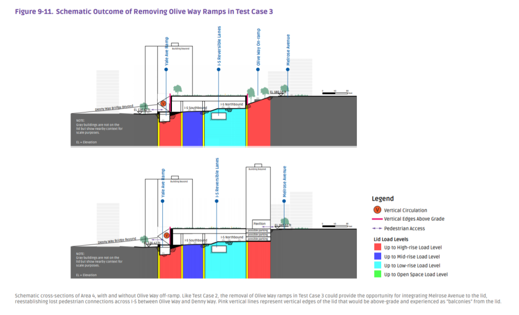 A cross-section schematic of removing Olive Way ramp to add more structures.