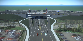 A rendering of the NE 85th Street interchange with lots of lanes and concrete.