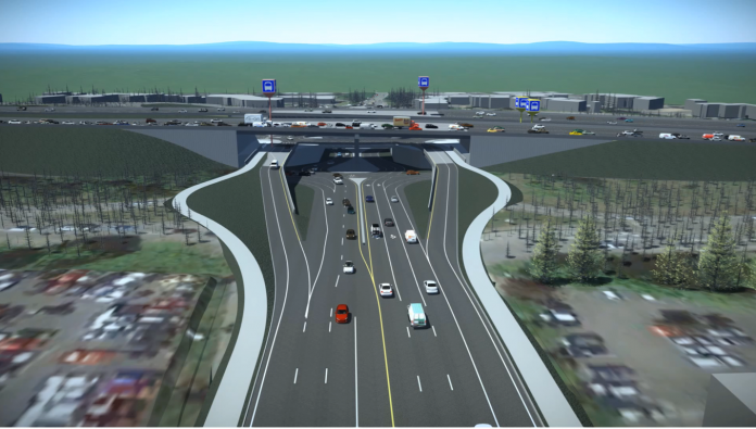 A rendering of the NE 85th Street interchange with lots of lanes and concrete.