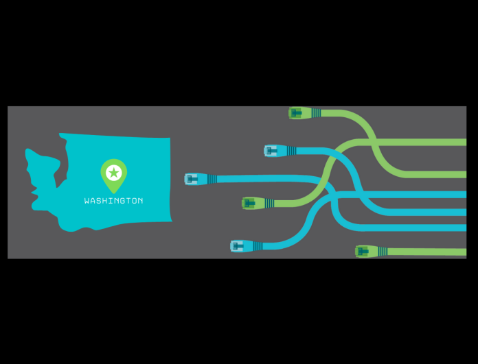 Washington state outline with ethernet cables