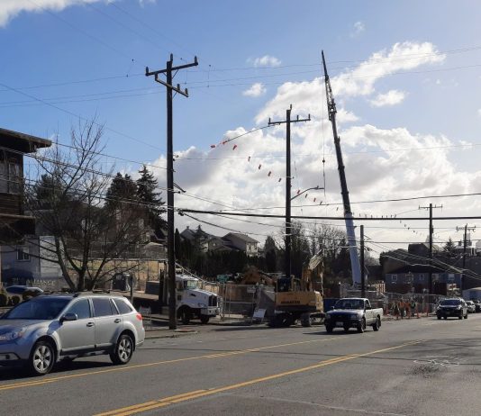 Stone Way: Still Booming The view of the downtown skyline looking down Stone Way with a construction site.