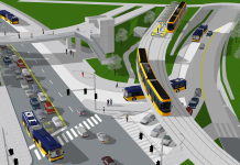 Mangan: Build a Sand Point Way Streetcar and Unlock Transit-Oriented Development in Northeast Seattle The Husky Stadium pedestrian bridge rendered with an elevated tram line next to it.