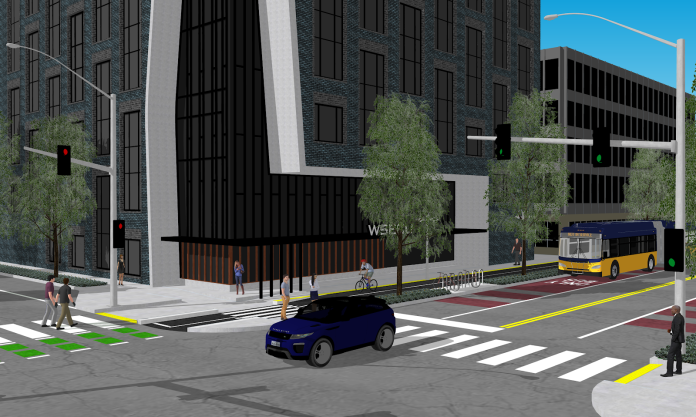 image-9 NE 45th street with a two-way protected bike lane on the south side of the street.