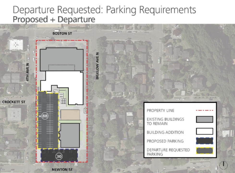 A map shows that the code-required parking lot wouldn't fit on the site.