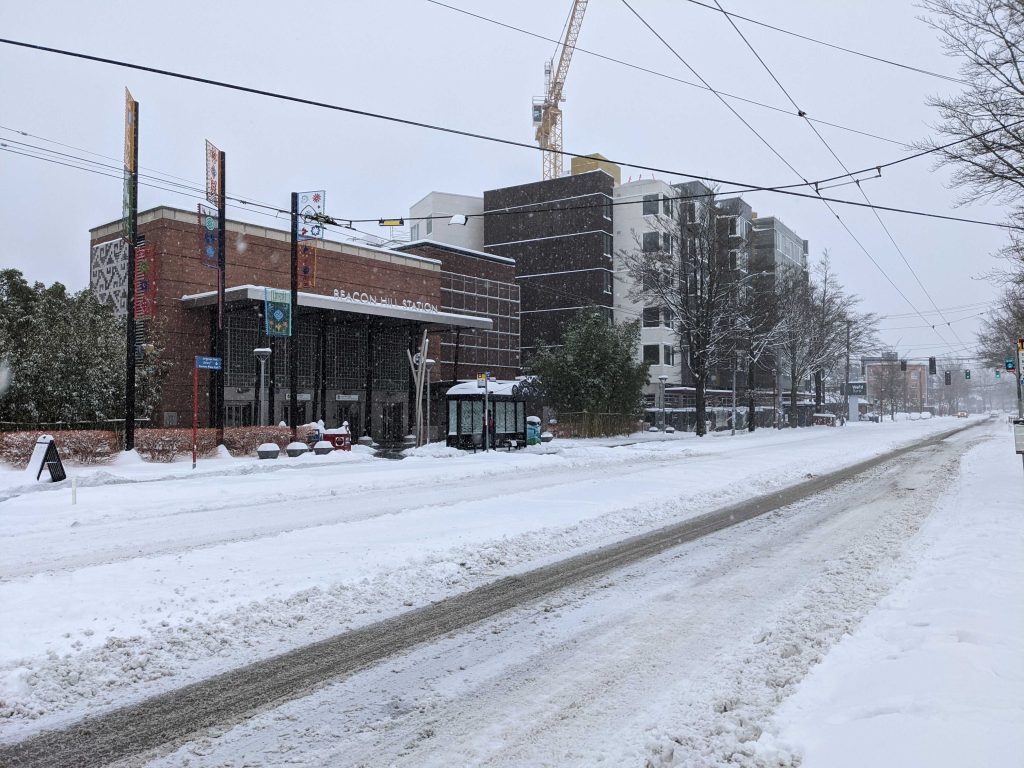 A snowy Beacon Hill near the local light rail station. (Owen Pickford)