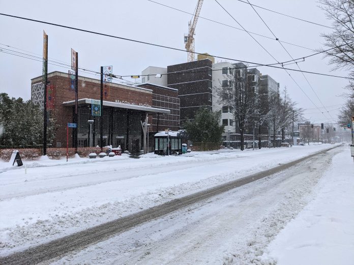 A snowy Beacon Hill near the local light rail station. (Owen Pickford)