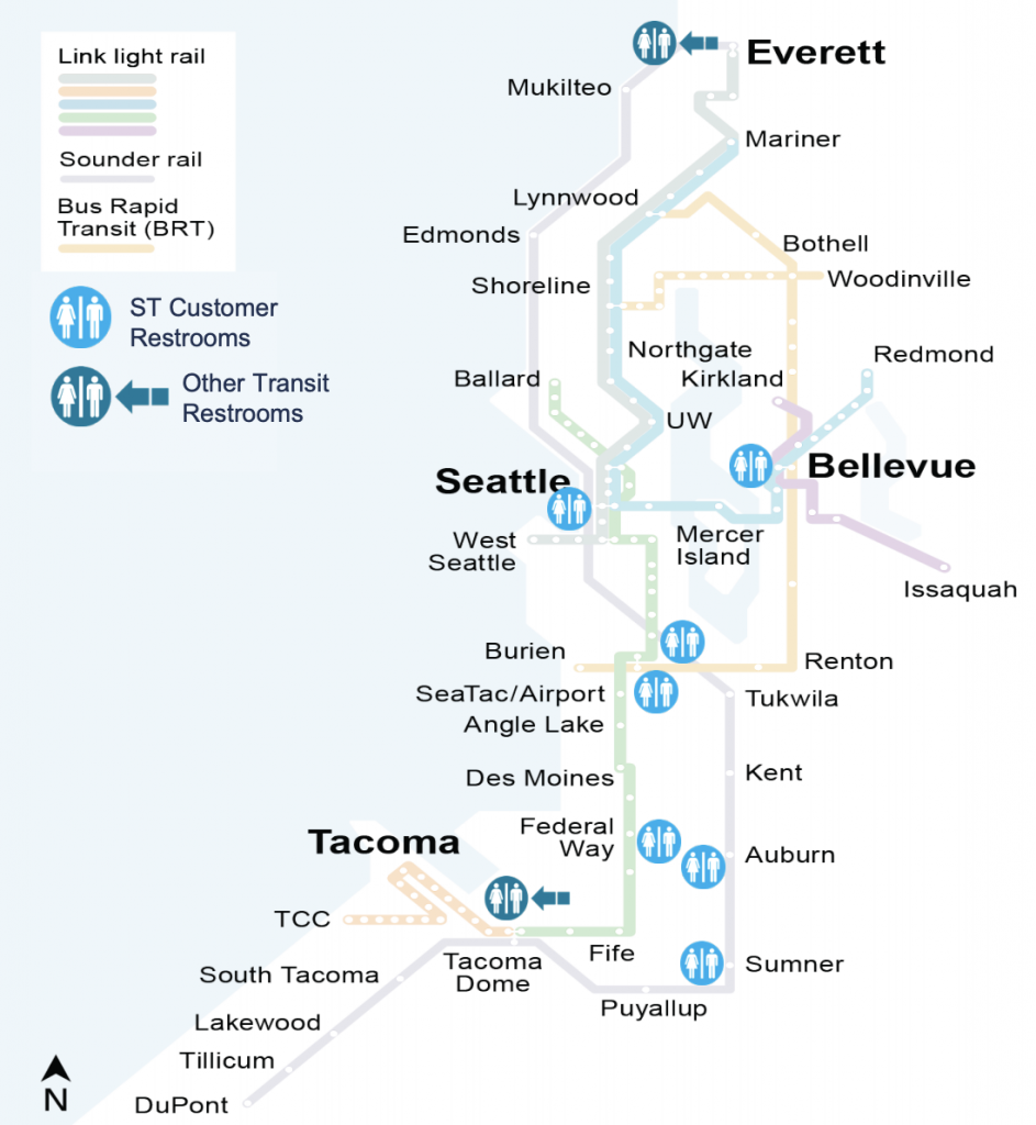 Locations of passenger bathrooms today. (Sound Transit)