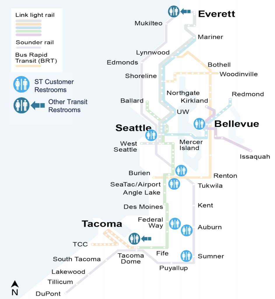 Locations of passenger bathrooms today. (Sound Transit)