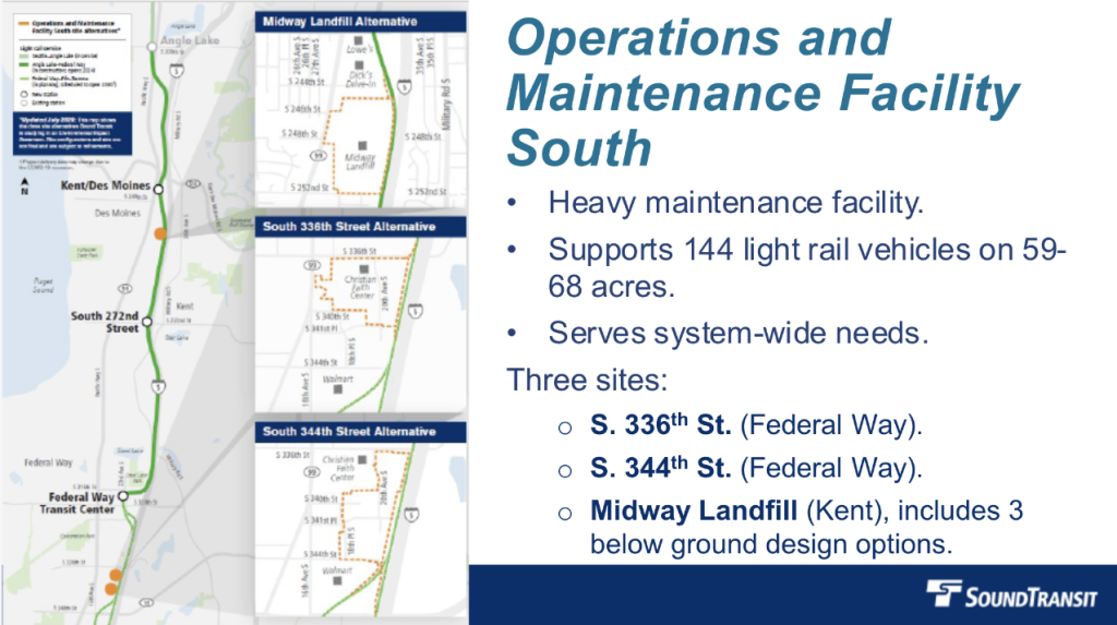 The potential locations for the OMFS. (Sound Transit)