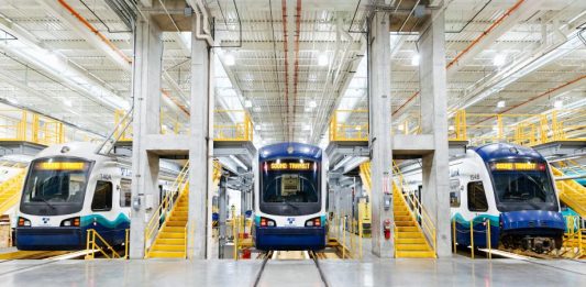 An inside view of the Seattle operations and maintenance facility. (Sound Transit)