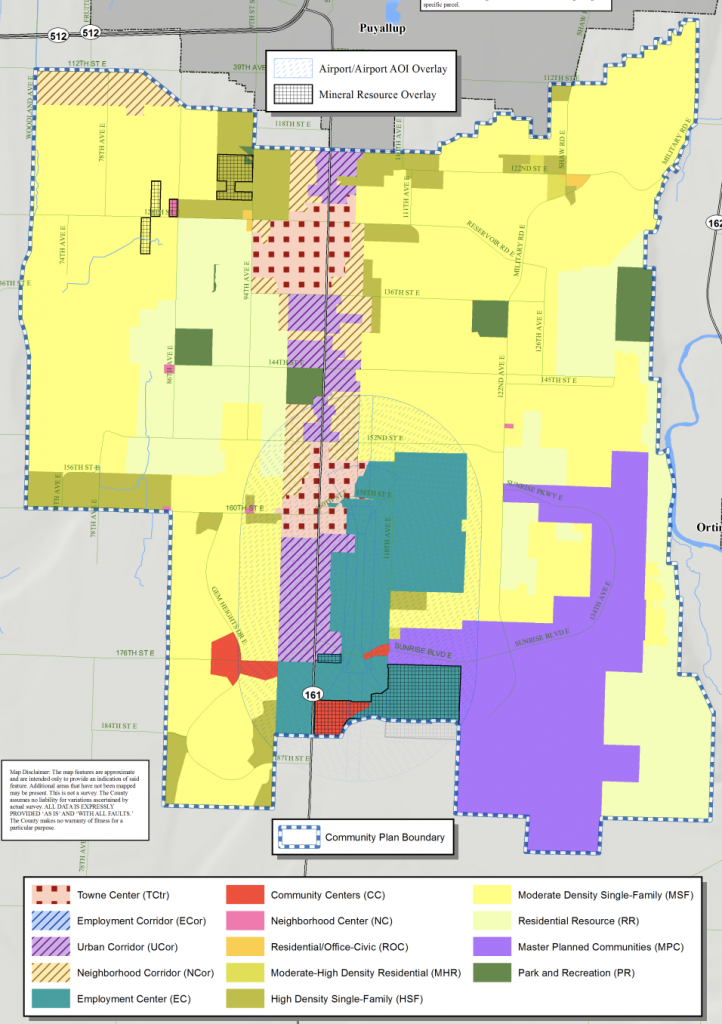 South Hill zoning changes by the update. (Credit: Pierce County)
