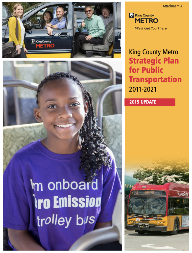 The cover page from the Strategic Plan for Public Transportation updated in 2015 and adopted in 2016. (King County)