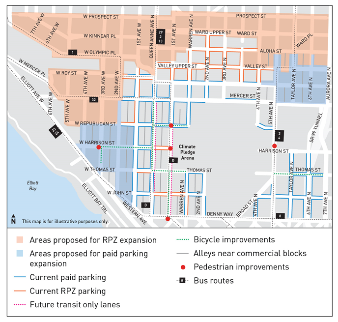 The general curbspace management and right-of-way use plan for Uptown in fall 2021. (City of Seattle)