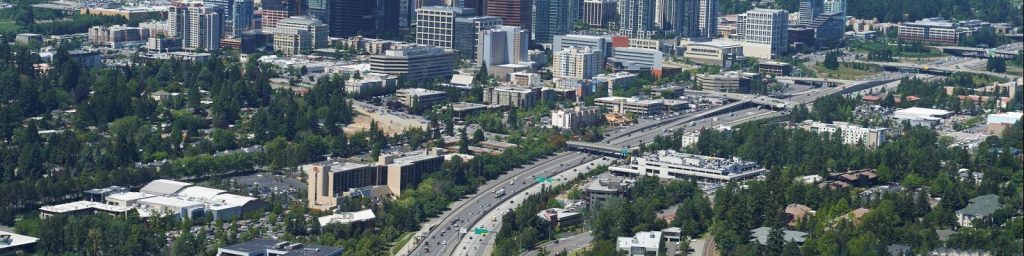 An aerial image showing Downtown Bellevue and I-405 from the south.
