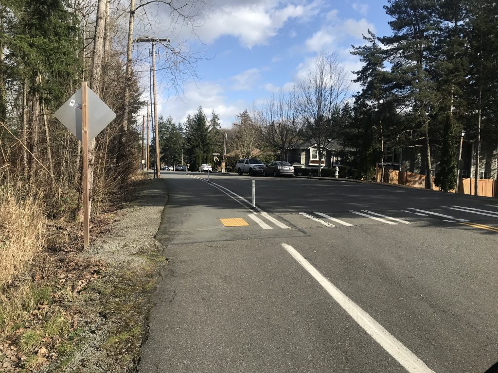 Looking east on the Sammamish Trail where it crosses Woodinville Drive.