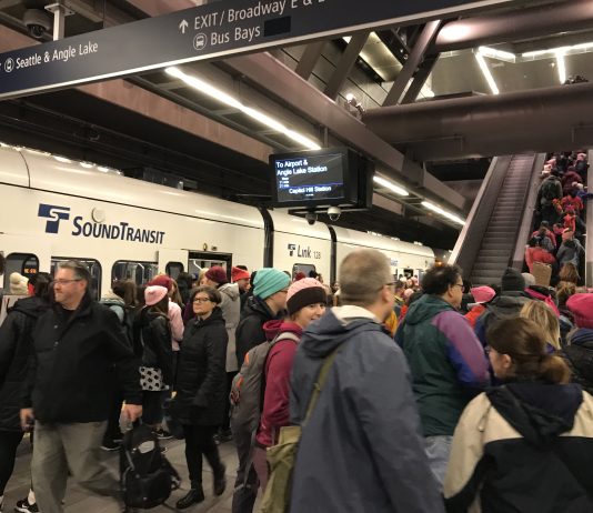 PSRC Advances toward a 2022 Regional Transportation Plan A very busy Capitol Hill Station with arrived trains.