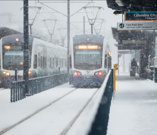 Sound Transit Decrees ‘Tile-mageddon’ Service Disruptions Due to Maintenance Work Two Link trains at Columbia City Station in the February snow.