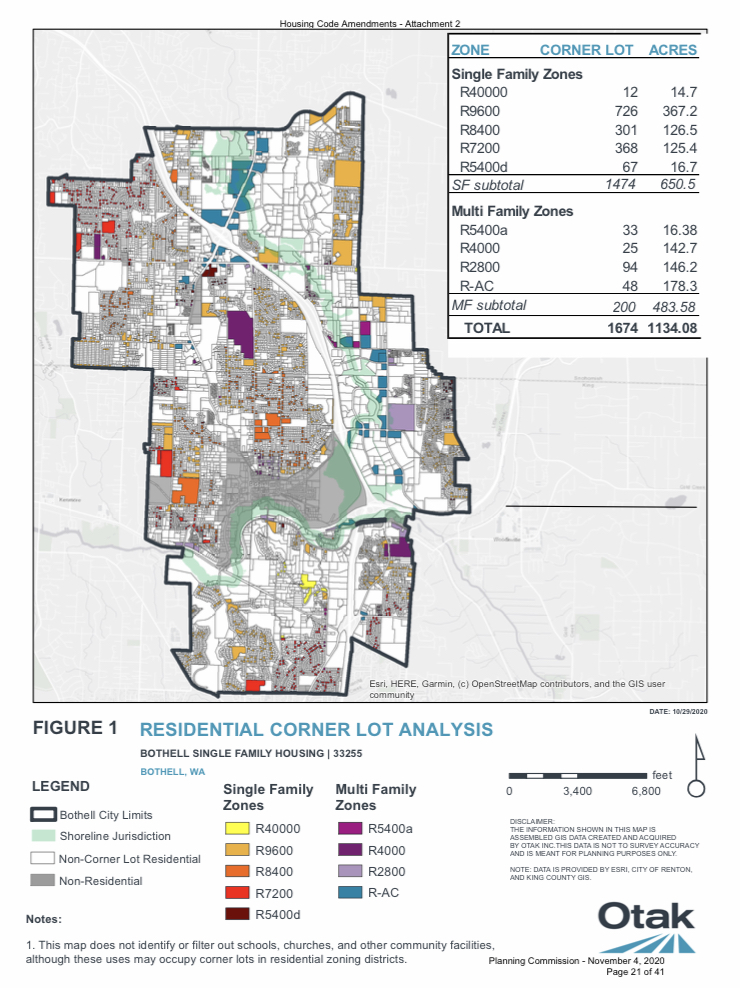 A consultant analysis showing how many single-family lots may be eligible for duplexes. (City of Bothell / Otak)