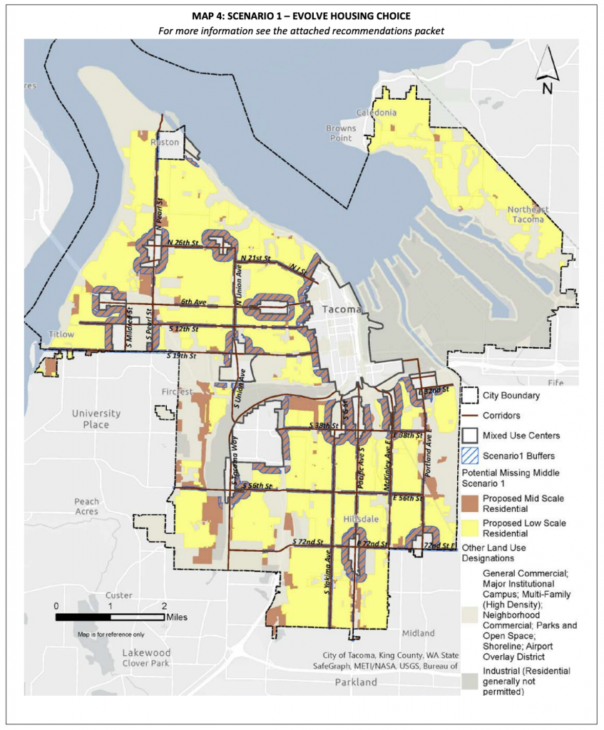 The first rezoning alternative is the more modest Evolve Housing Choice. (City of Tacoma)