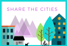 Testimonial from Share The Cities Housing, mountains, trees, a person biking, and a dog are in the Share The Cities logo.