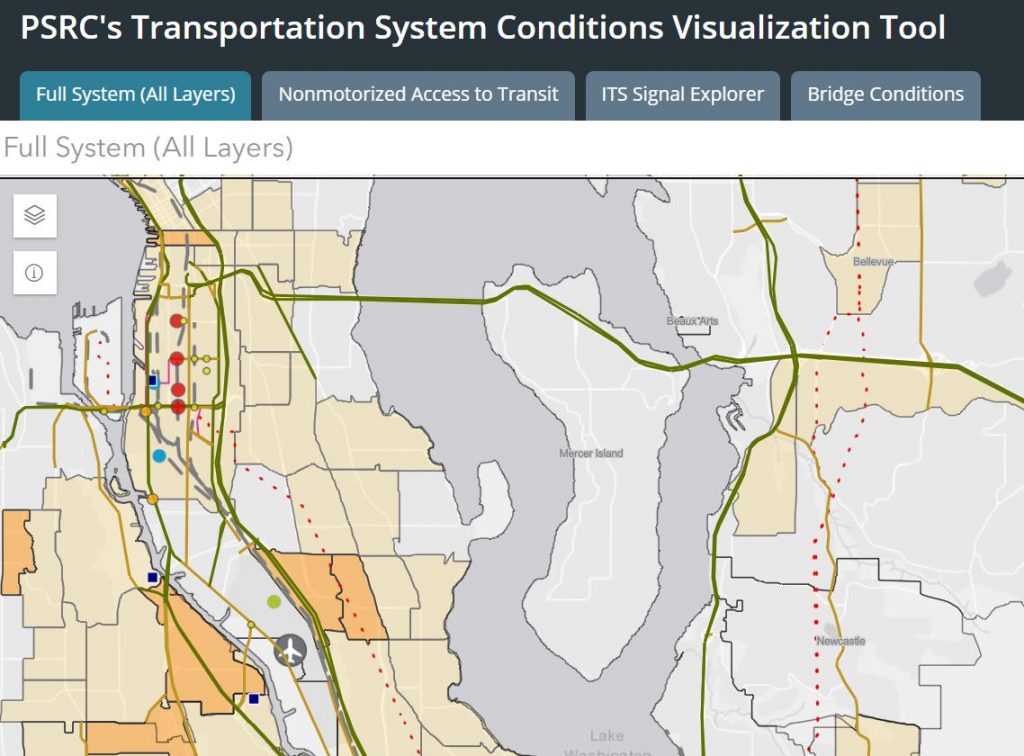 The Visualization Tool with freight assets and demographics layers enabled. (Credit: Puget Sound Regional Council)