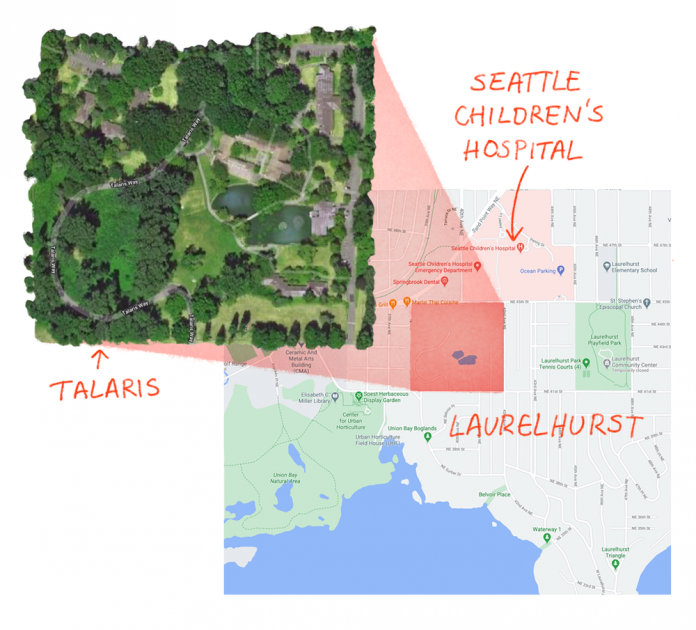 A map of Laurelhurt with a pop out of the Talaris site.