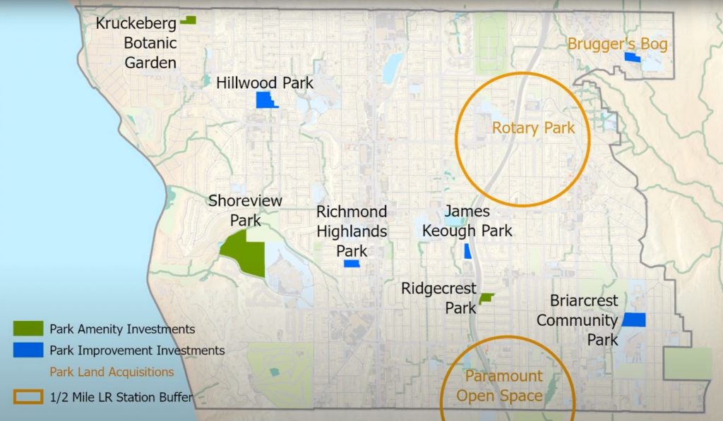 Locations for proposed park improvement in the Shoreline Park Bond