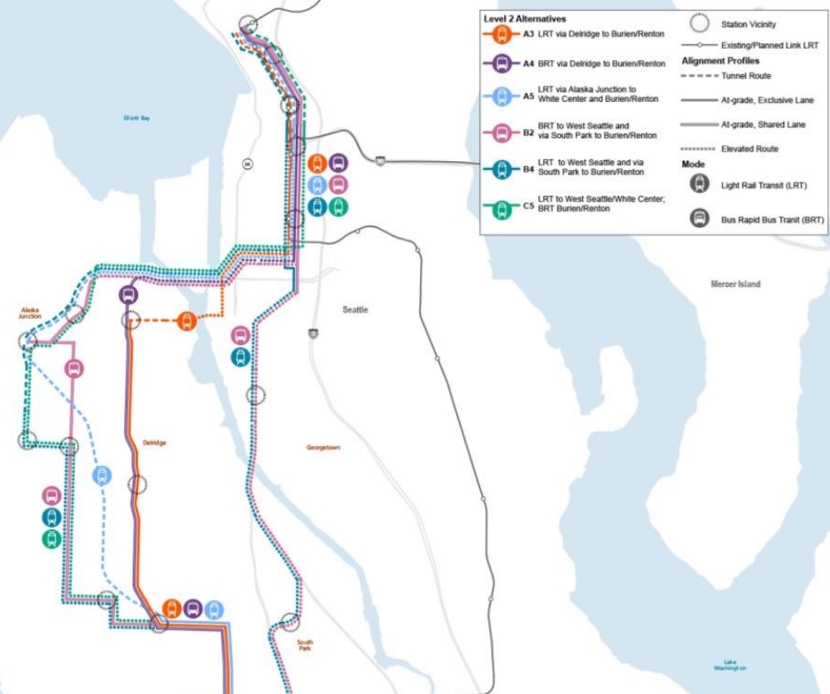 The West Seattle corridor study for alternatives in 2018. (Sound Transit)