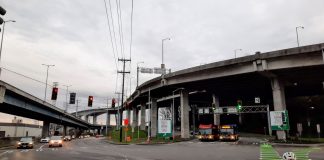 viaducts shunt traffic off the West Seattle high and low bridge in Youngstown.